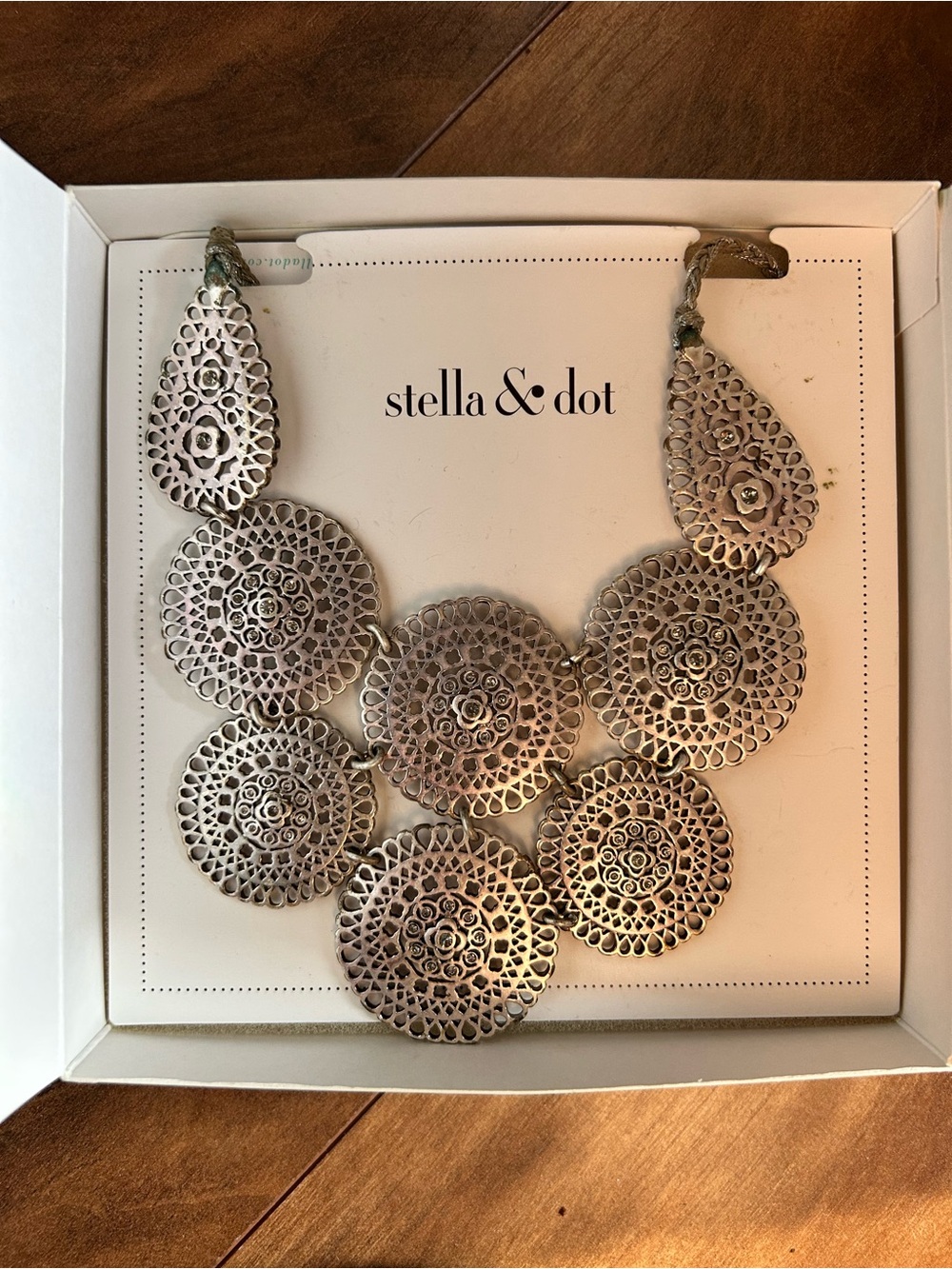Stella & Dot Silver Filigree Layered Medallion Necklace